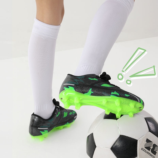Kids Earth Surface Pattern Soccer Shoes - BLACK GREEN - 1